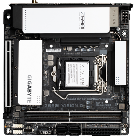 Материнская плата Gigabyte Z590I Vision D Z590 Socket-1200 2xDDR4, 4xSATA3, RAID, 2xM.2, 1xPCI-E16x, 6xUSB3.2, 2xUSB3.2 Type C(Thunderbolt), DPin, WiFi, Glan, mini-ITX