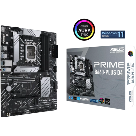 Материнская плата ASUS Prime B660-Plus D4 B660 Socket-1700 4xDDR4, 4xSATA3, RAID, 3xM.2, 2xPCI-E16x, 3xUSB3.2, 1xUSB3.2 Type C, D-Sub, DP, HDMI, 2.5Glan, ATX
