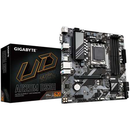 Материнская плата Gigabyte A620M DS3H  Socket-AM5 AMD A620 4xDDR5, 4xSATA3, RAID, 1xM.2, 1xPCI-E16x, 1xUSB3.2, 1xUSB3.2 Type C, D-Sub, DP, HDMI, Glan, mATX Ret