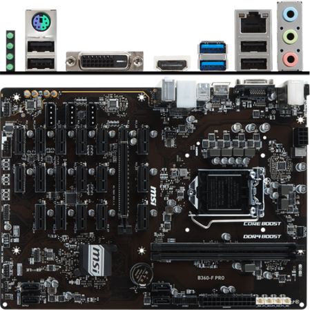 Материнская плата MSI B360-F Pro B360 Socket-1151v2 2xDDR4, 4xSATA3, 1xPCI-E16x, 17xPCI-E1x, 2xUSB3.1, DVI-D, HDMI, Glan, ATX