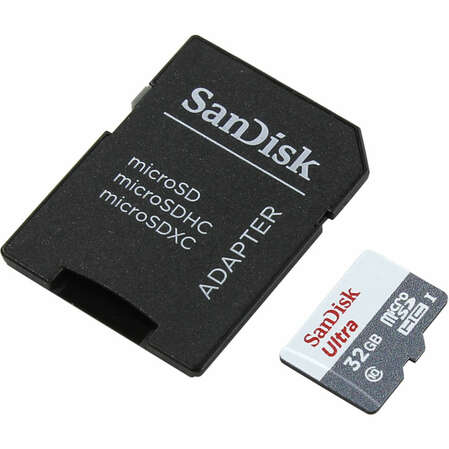 Карта памяти Micro SecureDigital 32Gb SanDisk Ultra Android microSDHC class 10 UHS-I (SDSQUNS-032G-GN3MA) + адаптер SD
