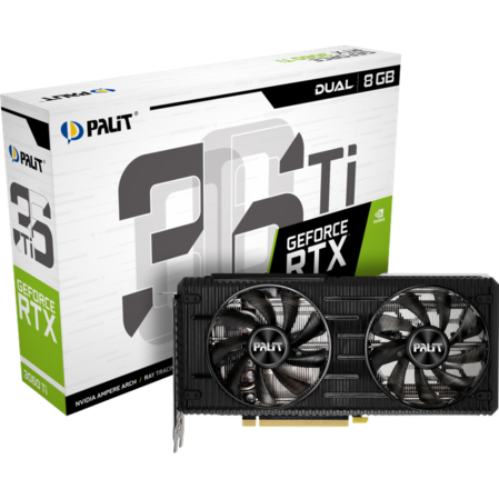 Видеокарта Palit GeForce RTX 3060 Ti 8192Mb, Dual 8G LHR (NE6306T019P2-190AD) 1xHDMI, 3xDP, Ret