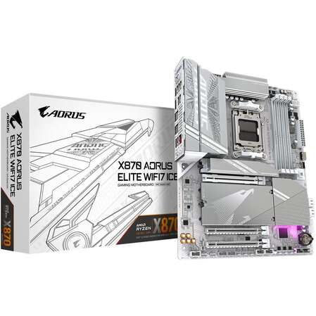 Материнская плата Gigabyte X870 AORUS Elite Wifi7 Ice Socket-AM5 AMD X870 4xDDR5, 4xSATA3, RAID, 4xM.2, 3xPCI-E16x, 6xUSB3.2, 2xUSB3.2 Type C, DP, HDMI, Glan, ATX Ret