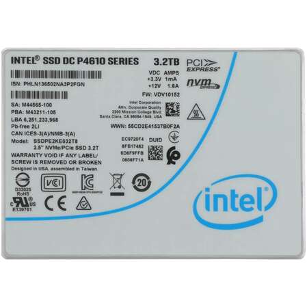 Внутренний SSD-накопитель 3.2Tb Intel DC P4610 SSDPE2KE032T807 2.5" U.2 PCIe NVMe 3.0 x4