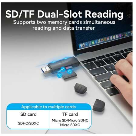 Card Reader Vention CLKB0 USB 3.0 A+C SD+TF Черный