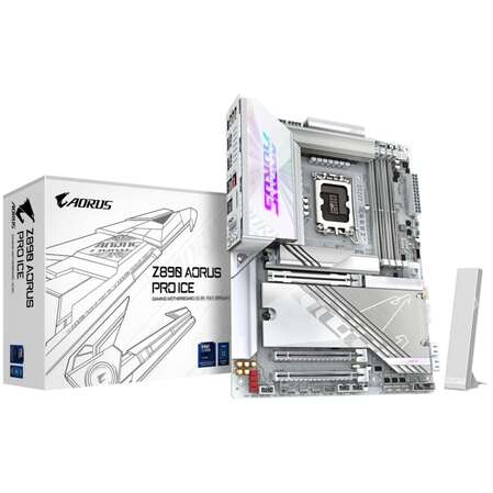 Материнская плата Gigabyte Z890 AORUS Pro Ice Z890 Soc-1851 4xDDR5, 4xSATA3, RAID, 5хM.2, 3xPCI-E16x, 6xUSB3.2, 2xUSB3.2 Type C, DP, WiFi, 5Glan, ATX