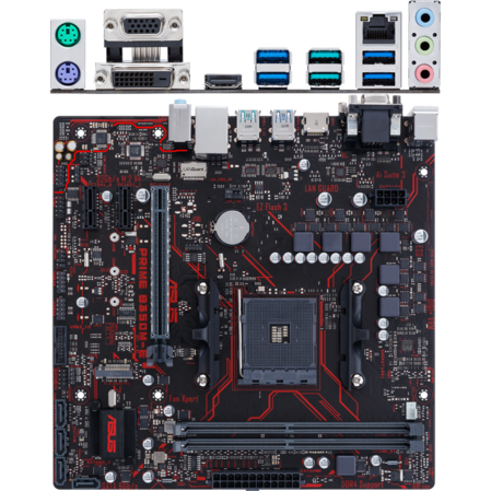 Материнская плата ASUS Prime B350M-E B350 Socket AM4 2xDDR4, 4xSATA3, RAID, 1xM.2, 1xPCI-E16x, 6xUSB3.1, D-Sub, DVI-D, HDMI, Glan, mATX