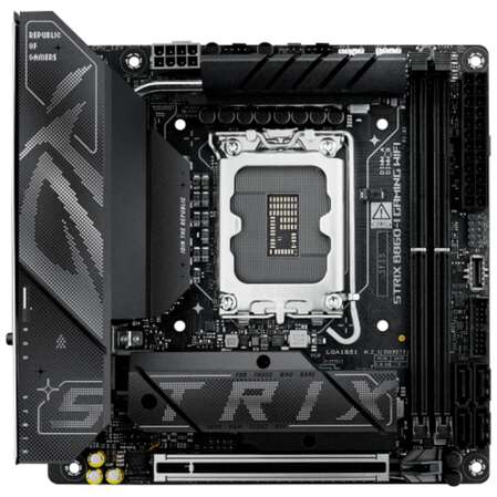 Материнская плата ASUS ROG Strix B860-I Gaming WiFi B860 Soc-1851 2xDDR5, 4xSATA3, RAID, 2хM.2, 1xPCI-E16x, 4xUSB3.2, 2xUSB3.2 Type C, DP, HDMI, WiFi, 2.5Glan, Mini-ITX