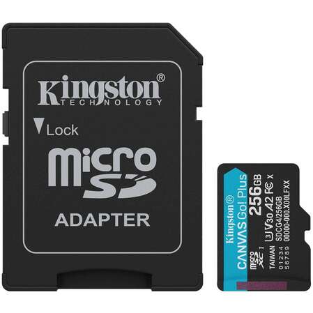 Карта памяти Micro SecureDigital 256Gb Kingston Canvas Go Plus SDXC (SDCG4/256GB) + SD адаптер