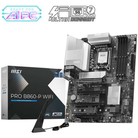 Материнская плата MSI Pro B860-P WiFi B860 Soc-1851 4xDDR5, 4xSATA3, RAID, 3хM.2, 4xPCI-E16x, 4xUSB3.2, 1xUSB3.2 Type C, DP, HDMI, WiFi, 5Glan, ATX