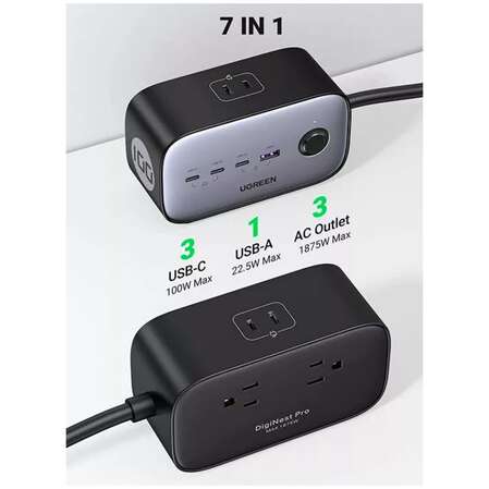 Сетевое зарядное устройство Ugreen DigiNest Pro CD270 (60167) 100W 3xUSB-C + USB-A темно-серый
