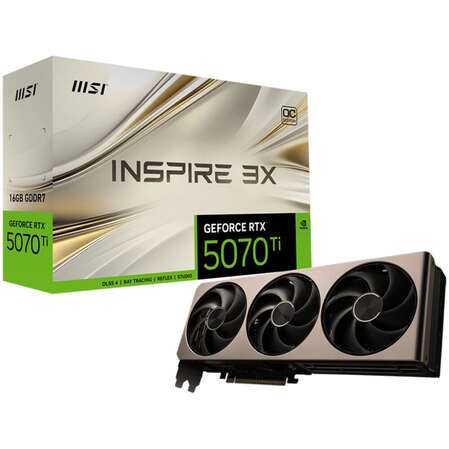 Видеокарта MSI GeForce RTX 5070 Ti 16384Mb, Inspire 3X OC 16 Gb (RTX 5070 Ti 16G Inspire 3X OC) 1xHDMI, 3xDP, Ret