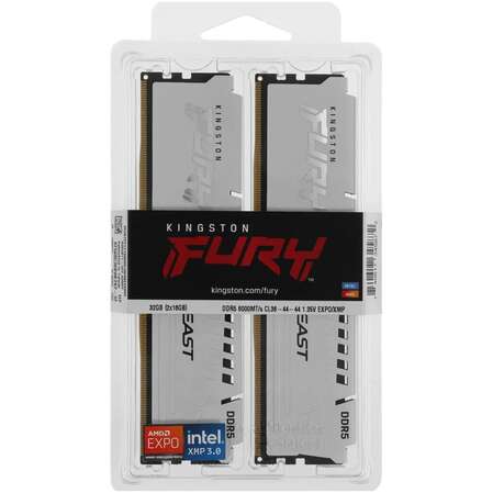Модуль памяти DIMM 32Gb 2х16Gb DDR5 PC48000 6000MHz Kingston Fury Beast RGB White EXPO (KF560C36BWE2K2-32)