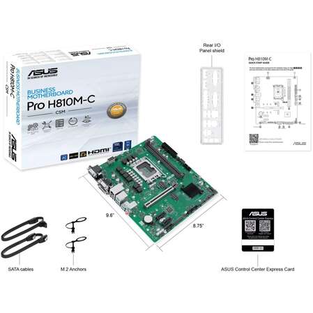 Материнская плата ASUS Pro H810M-C-CSM H810 Soc-1851 2xDDR5, 4xSATA3, 2хM.2, 1xPCI-E16x, 3xUSB3.2, 1xUSB3.2 Type C, D-Sub, DP, HDMI, Glan, mATX