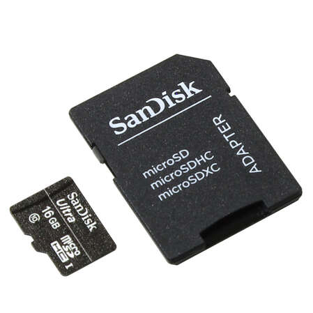Micro SecureDigital 16Gb SanDisk Ultra microSDHC class 10 UHS-1 (SDSDQL-016G-R35A) + адаптер SD