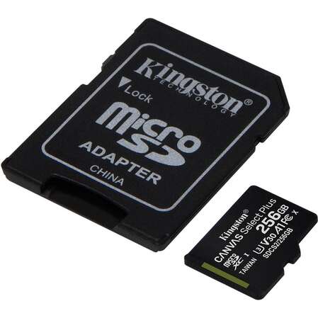 Карта памяти Micro SecureDigital 256Gb Kingston Canvas Select Plus SDXC class 10 UHS-I (SDCS2/256GB) + SD adapter