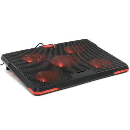 Подставка охлажд. Crown CMLS-130 для ноутбука до 19", 1 вен. 110 мм + 4 вен. 85 мм, Red LED подсветка, черная