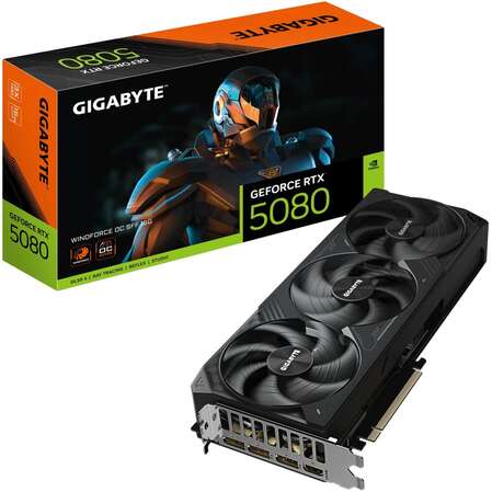 Видеокарта Gigabyte GeForce RTX 5080 16384Mb, Windforce OC SFF 16 Gb (GV-N5080WF3OC-16GD) 1xHDMI, 3xDP, Ret