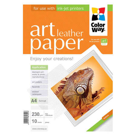 Фотобумага ColorWay ART глянцевая, Фактура: кожа, А4, плотность: 230 г/м2, 10 листов
