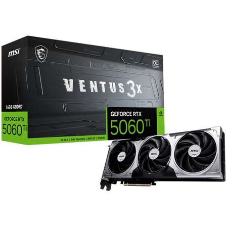 Видеокарта MSI GeForce RTX 5060 Ti 16384Mb, Ventus 3X OC 16 Gb (RTX 5060 Ti 16G Ventus 3X OC) 1xHDMI, 3xDP, Ret