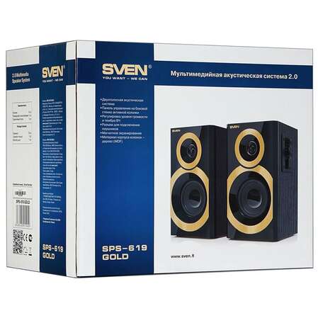 2.0 Колонки Sven SPS-619 2*10W Black\Gold