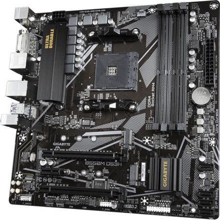 Материнская плата Gigabyte B550M DS3H Socket-AM4 AMD B550 4xDDR4, 4xSATA3, RAID, 2xM.2, 2xPCI-E16x, 4xUSB3.2, DVI-D, HDMI, Glan, mATX Ret