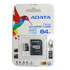 Micro SecureDigital 64Gb XC A-Data + SD adapter (UHS-I Class 10) (AUSDX64GUICL10-RA1)