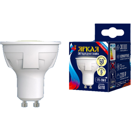 Светодиодная лампа Uniel Яркая LED-JCDR 6W/WW/GU10/FR PLP01WH UL-00002423