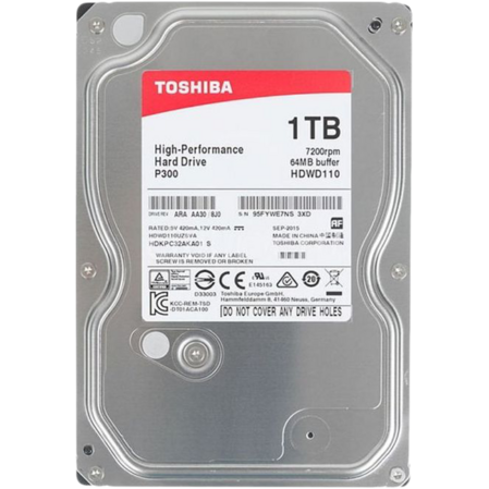 Внутренний жесткий диск 3,5" 1Tb Toshiba P300 (HDWD110UZSVA) 64Mb 7200rpm SATA3