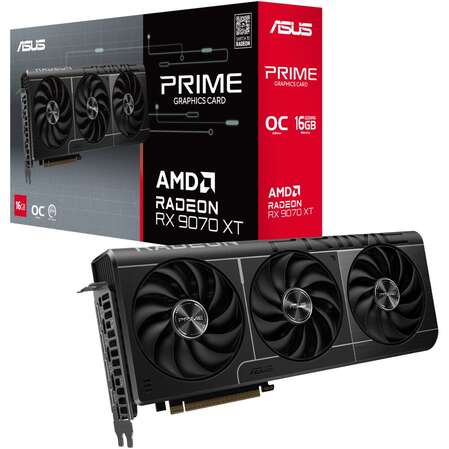 Видеокарта ASUS 16384Mb RX 9070 XT Prime OC 16Gb (Prime-RX9070XT-O16G) 3xDP, 1xHDMI, Ret
