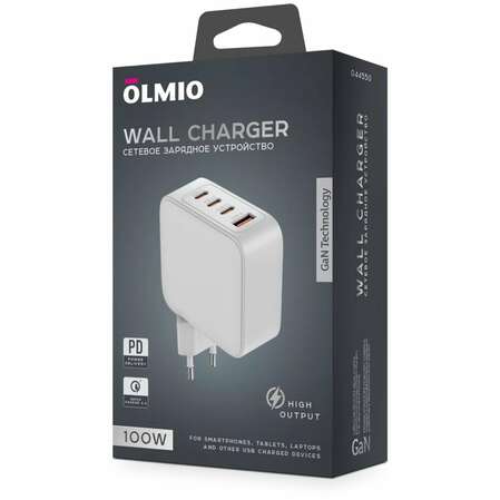Сетевое зарядное устройство Olmio 044550 100W 3xType-C + USB GaN белый