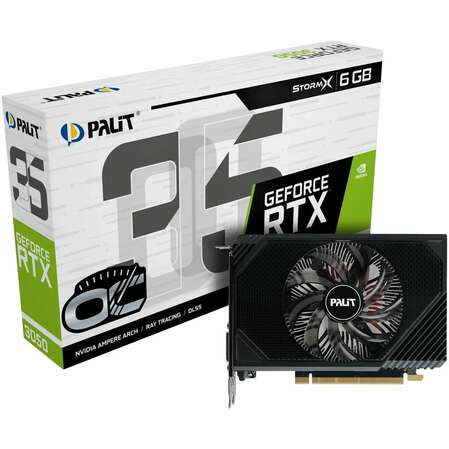 Видеокарта Palit GeForce RTX 3050 6144Mb, StormX OC 6G (NE63050S18JE-1070F) 1xDVI-D, 1xHDMI, 1xDP, Ret