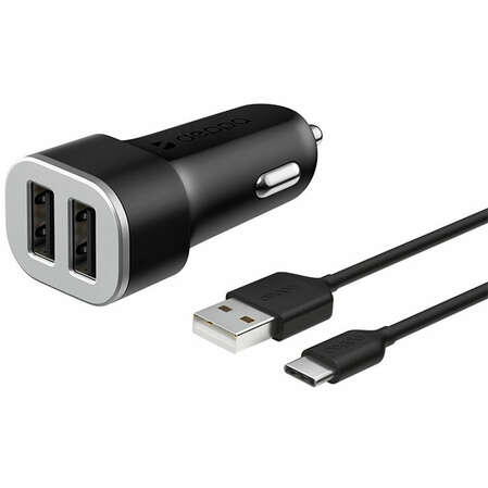 Автомобильное зарядное устройство Deppa 2.4A USB Type-C 2xUSB черный (11284)