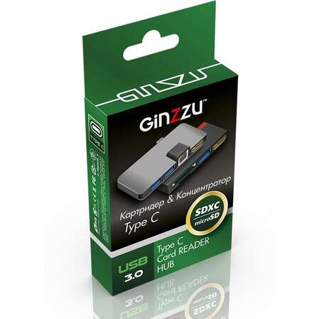 Card Reader внешний GiNZZU, (GR-862UB) Черный Type C HDMI+USB2.0+U2:SD/TFx2