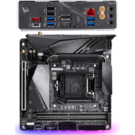 Материнская плата Gigabyte Z490I AORUS Ultra Z490 Socket-1200 2xDDR4, 4xSATA3, RAID, 2xM.2, 1xPCI-E16x, 5xUSB3.2, 1xUSB3.2 Type-C, HDMI, DP, Wi-Fi, 2.5Glan, mini-ITX 