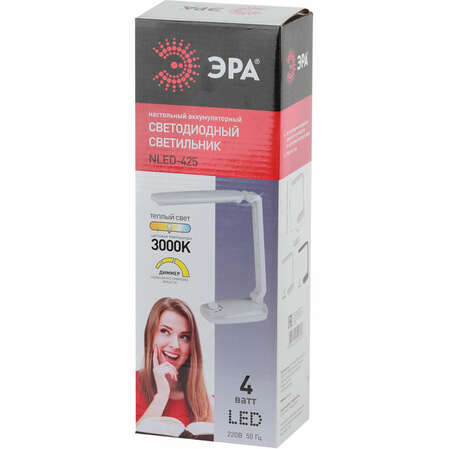 Настольный LED светильник ЭРА NLED-425 4W 3000K диммер, белый