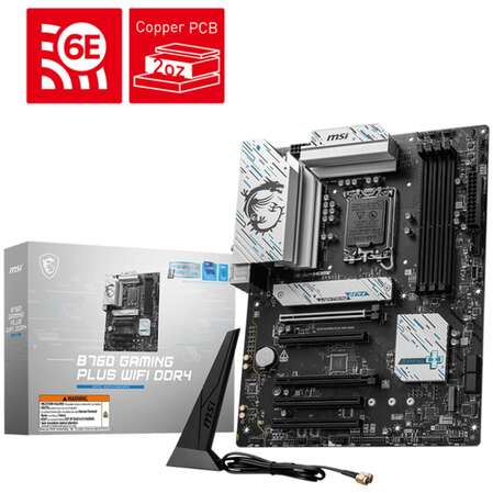 Материнская плата MSI B760 Gaming Plus WiFi DDR4 B760 Socket-1700 4xDDR4, 4xSATA3, RAID, 2xM.2, 5xPCI-E16x, 2xUSB3.2, 1xUSB3.2 Type C DP, HDMI, WiFi 2.5Glan, ATX