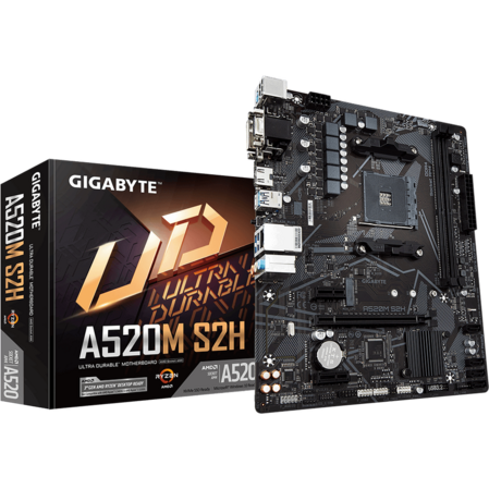 Материнская плата Gigabyte A520M S2H Socket-AM4 AMD A520 2xDDR4, 4xSATA3, RAID, 1xM.2, 1xPCI-E 16x, 4xUSB 3.2, D-Sub, DVI-D, HDMI, GLAN mATX Ret