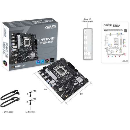 Материнская плата ASUS Prime B760M-R D4 B760 Socket-1700 2xDDR4, 4xSATA3, RAID, 2xM.2, 1xPCI-E16x, 4xUSB3.2, 1xHDMI, 2.5Glan, mATX
