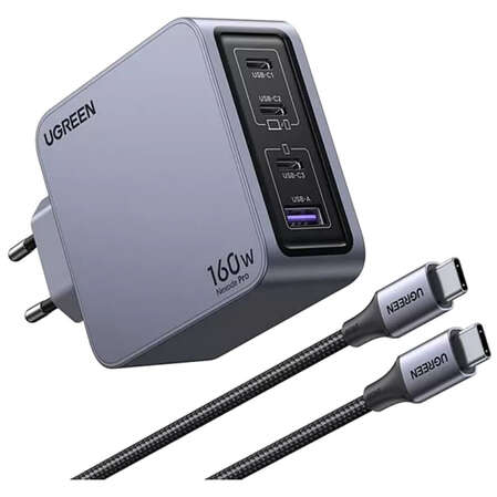 Сетевое зарядное устройство Ugreen Nexode Pro X763 (25877) 160W 3xType C + USB, темно-серый
