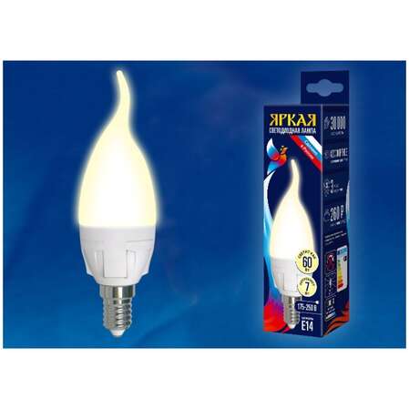 Светодиодная лампа Uniel Яркая LED-CW37 7W/WW/E14/FR PLP01WH UL-00002416