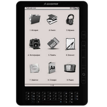 Электронная книга Digma Q1000 9,7 дюймов чёрная, чехол, Qwerty клавиатура, 2Gb
