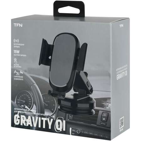 Держатель автомобильный c беспроводной зарядкой TFN Gravity QI22 15W черный