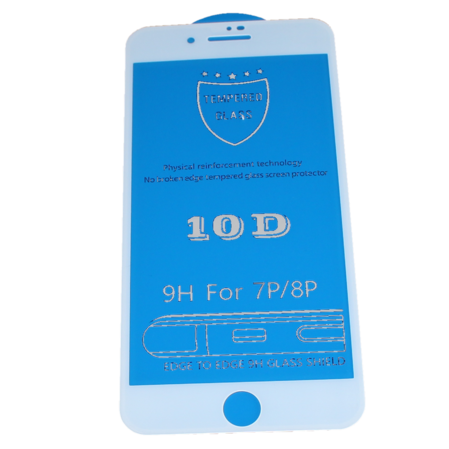 Защитное стекло для Apple iPhone 7 Plus\8 Plus ZibelinoTG 3D, на весь экран, с белой рамкой