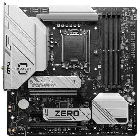 Материнская плата MSI B760M Project Zero B760 Socket-1700 4xDDR5, 4xSATA3, RAID, 2xM.2, 2xPCI-E16x, 3xUSB3.2, DP, HDMI, WiFi, 2.5Glan, mATX