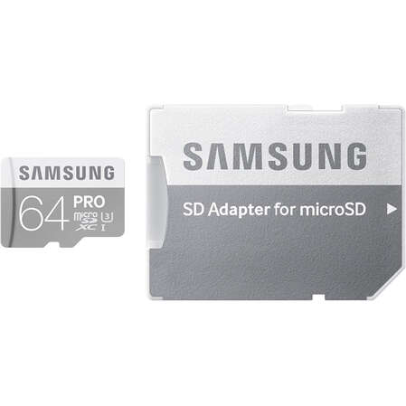 Micro SecureDigital 64Gb SDXC Samsung Pro class10 UHS-I U3 (MB-MG64EARU) + адаптер SD
