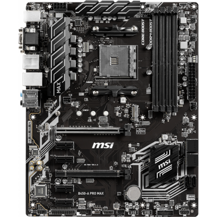 Материнская плата MSI B450-A Pro Max B450 Socket AM4 4xDDR4, 6xSATA3, RAID, 1xM.2, 2xPCI-E16x, 4xUSB3.1, D-Sub, DVI-D, HDMI, Glan, ATX