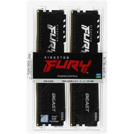 Модуль памяти DIMM 16Gb 2х8Gb DDR4 PC28800 3600MHz Kingston Fury Beast Black (KF436C17BBK2/16)