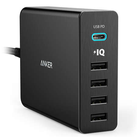 Сетевое зарядное устройство Anker Powerport+ 5 40W A2053311, 4 USB, USB Type-C, 8A Черный 