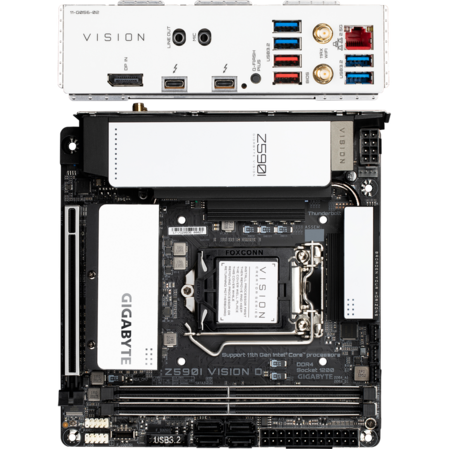 Материнская плата Gigabyte Z590I Vision D Z590 Socket-1200 2xDDR4, 4xSATA3, RAID, 2xM.2, 1xPCI-E16x, 6xUSB3.2, 2xUSB3.2 Type C(Thunderbolt), DPin, WiFi, Glan, mini-ITX